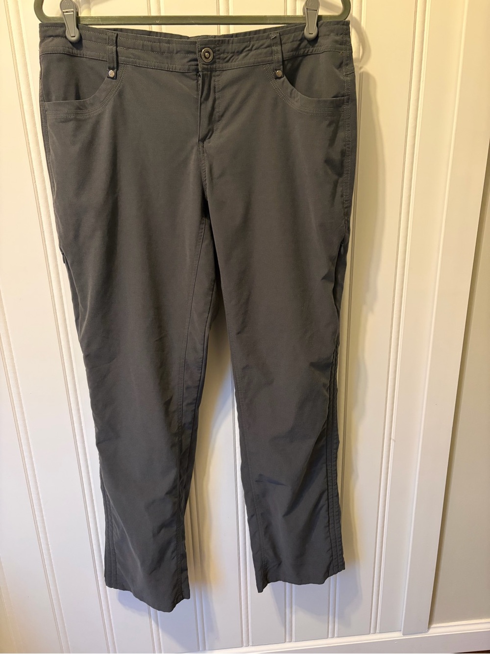 KÜHL Women’s Charcoal Gray Technical Hiking Travel Pants Sz 14 Reg Zip Pocket